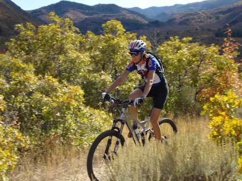 Mountain Biker Speeding along Lower Payson Canyon Trails